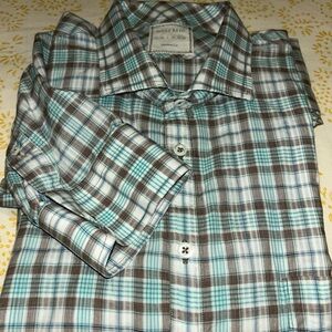 Billy Reid Blue and Brown Casual Button Down Shirt